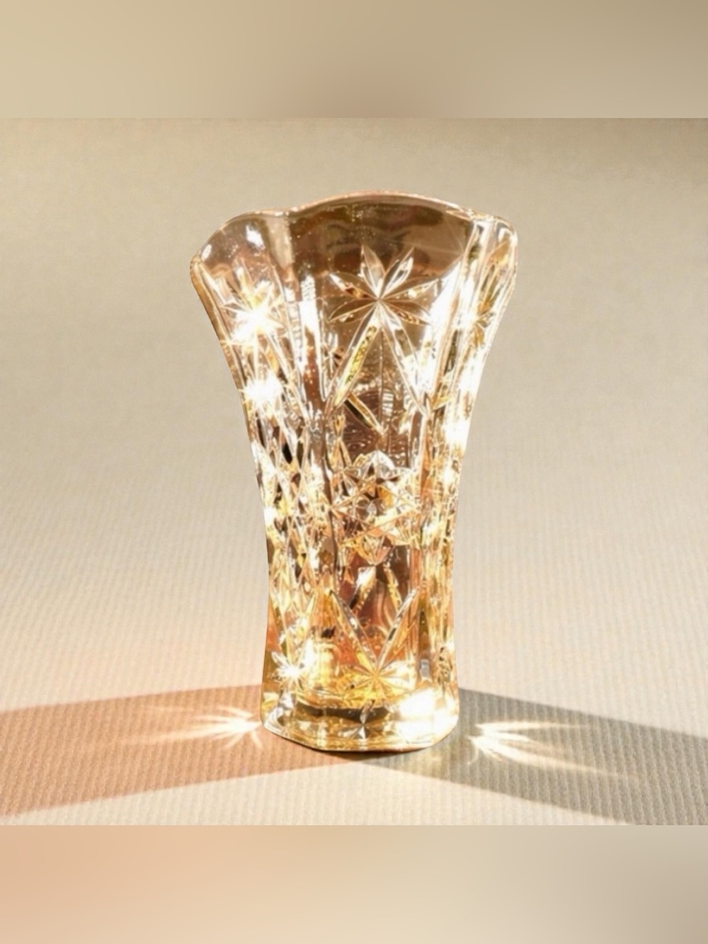 Vintage Crystal Vase w/ Flower Engravings. Clear Crystal. 9.5”/ 6” / 3” - Picture 6 of 7